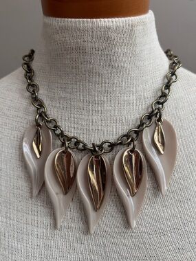 Anthropologie Vintage Taupe and Gold Leaf Statement Necklace